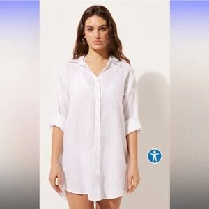 Calzedonia Cobey Linen Shirt Dress Button Down White Small Lightweight